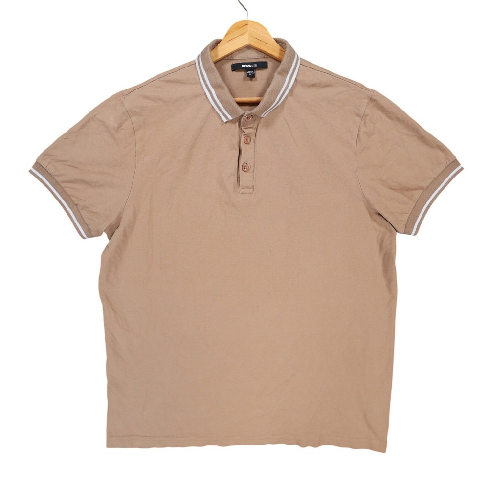 Fashion Nova Men Polo Shirt Mens XL Tan Cotton Short Sleeve Casual Pique 5158
